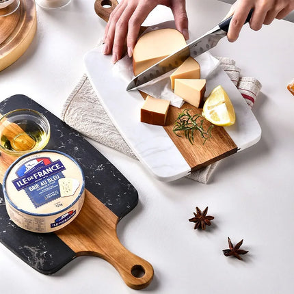 Acacia Wood Small Marble and Wooden Decorative Cutting Board for Kitchen Small Wooden Marble Cheese Board with Handle