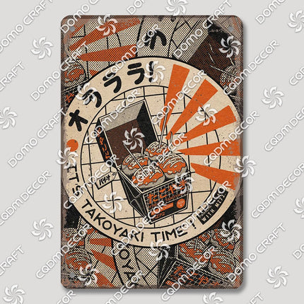 Cartoon Cat Japanese Food Plaque Tin Sign Retro Ramen Sushi Takoyaki Poster Metal Plates Bar Pub Restaurant Kitchen Wall Decor