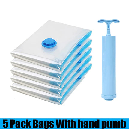 3/5Pcs New Vacuum Storage Bags with Hand Pump for Comforters Clothes Pillow Bedding Blanket Storage Saver 80% More Compression