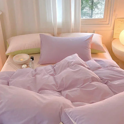 Simple Fresh Queen Bedding Set 100% Cotton Soft Comfortable Duvet Cover Set with Sheets Quilt Cover and Pillow Covers Bed Sets