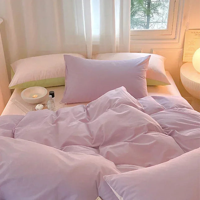 Simple Fresh Queen Bedding Set 100% Cotton Soft Comfortable Duvet Cover Set with Sheets Quilt Cover and Pillow Covers Bed Sets