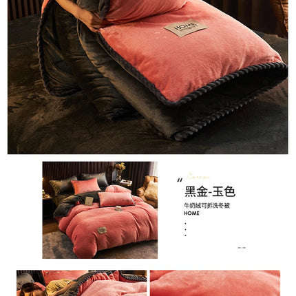 Winter Milk Velvet Quilt Duvet Cover Bedding Set Warm Thicken Bed Quilt Cover Double Bed Cover Queen King Comforter Cover 220x24