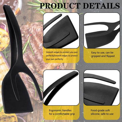 2-in-1 Grip Flip Spatula Tongs Silicone Egg Flipper Pancake Tool