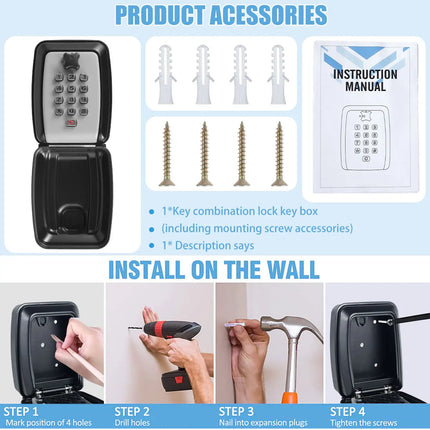 Wall-Mount Key Lock Box Weatherproof Security Safe