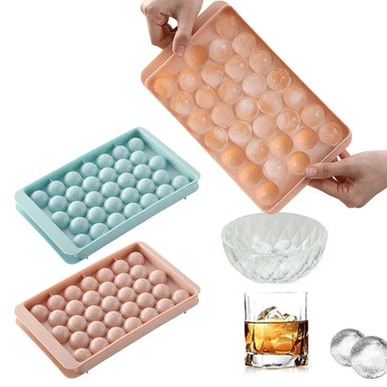 Round Ice Cube Tray with Lid Plastic Diamond Style 3D Ice Mold Refrigerator Spherical DIY Moulds Ice Ball Maker Kitchen Tools