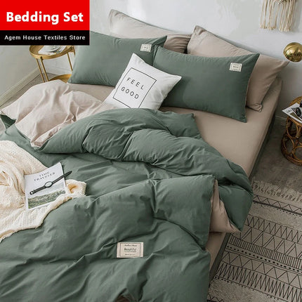 Home Textile Solid Color Duvet Cover Pillow Case Bed Sheet AB Side Quilt Cover Boy Kid Teen Girl Bedding Linens Set King Queen
