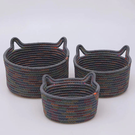 Cotton thread basket woven basket storage basket desktop storage home storage suppliesCat ears round storage basket