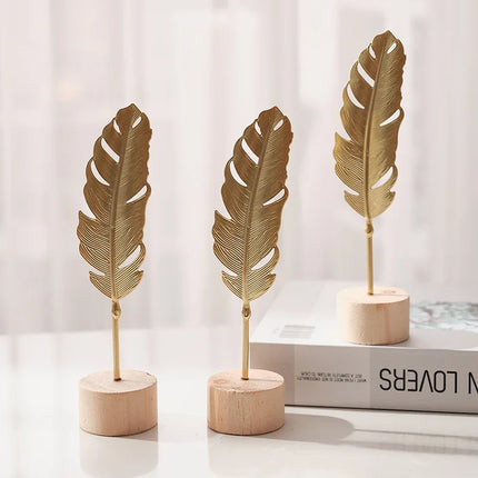 Golden Ginkgo Leaf Metal Figurine Handmade Desk