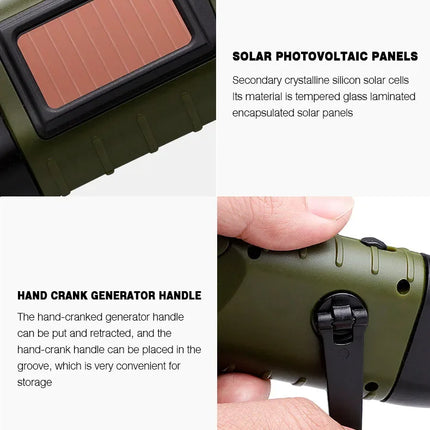 Portable LED Flashlight Tent Light Hand Crank Dynamo Solar Power Torch for Outdoor Camping Hiking Long-range Emergency Lantern