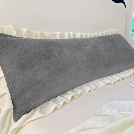Length Sleeping Pillowcase with Ruffle Winter Couple Double Fleece Flannel Warmth Big Size Pillow Covers Home Bedding 45*180cm