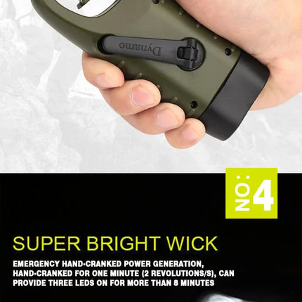 Portable LED Flashlight Tent Light Hand Crank Dynamo Solar Power Torch for Outdoor Camping Hiking Long-range Emergency Lantern