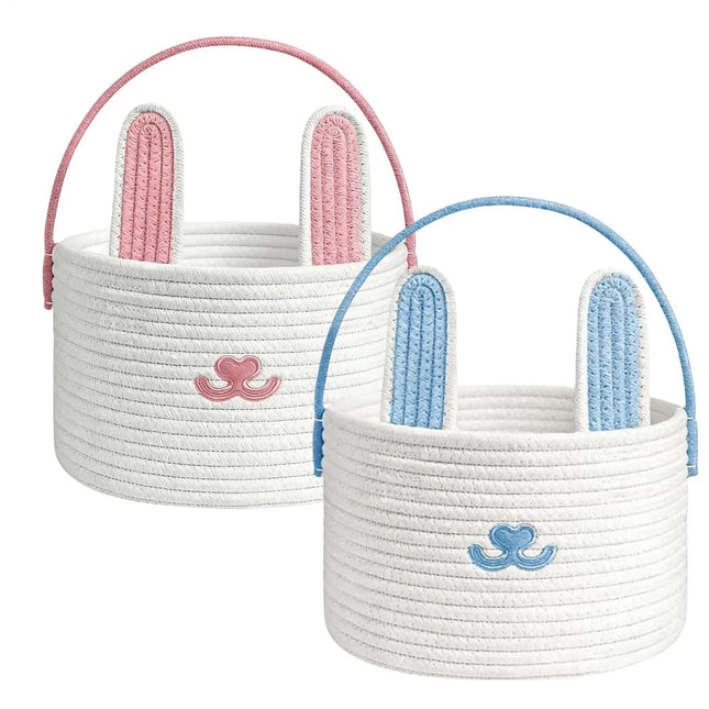 Easter Eggs Basket Easter Bunny Basket For Kids Woven Basket With Rabbit Ear Decor Easter Empty Candy Basket Container decor