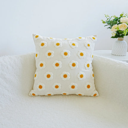 Daisy Floral Embroidered Throw Pillow Cover
