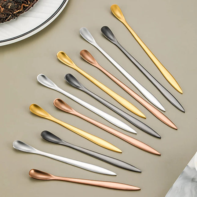 Stainless Steel Two in One Teaspoon Long Handle Cutlery Home Coffee Tea Stirring Spoon Tableware Mini Scoop Utensils for Kitchen