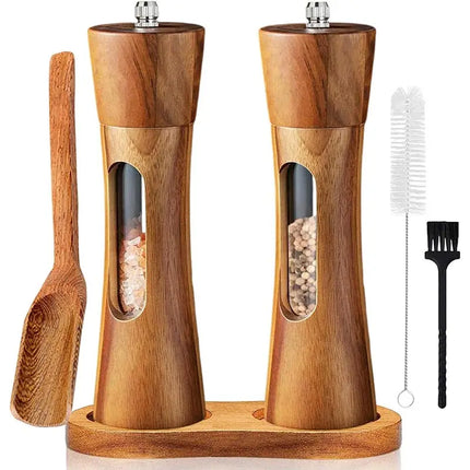 Acrylic Manual Salt Pepper Grinder Set Kitchen Sea Salt Pepper Grinder Pepper Mill Wooden Kitchen Pepper Shakers Spice Salt Mill
