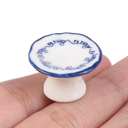 1:12 Dollhouse Miniature Ceramic Fruit Dish Plate Tall Tray Cake Plate Model Kitchen Accessories For Doll House Decor Toys Gift