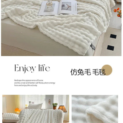 New Bubble Fleece Blanket - Solid Color Rolled Edge Cover Blanket Soft and Comfortable Bedding 150x200 180x200 200x230