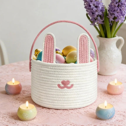 Easter Eggs Basket Easter Bunny Basket For Kids Woven Basket With Rabbit Ear Decor Easter Empty Candy Basket Container decor