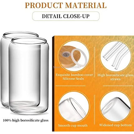 Leeseph Coffee Mug Glass Cup With Lid and Straw Transparent Coffee Tea Milk Juice Cold Drinking Cup Bar Kitchen Accessories