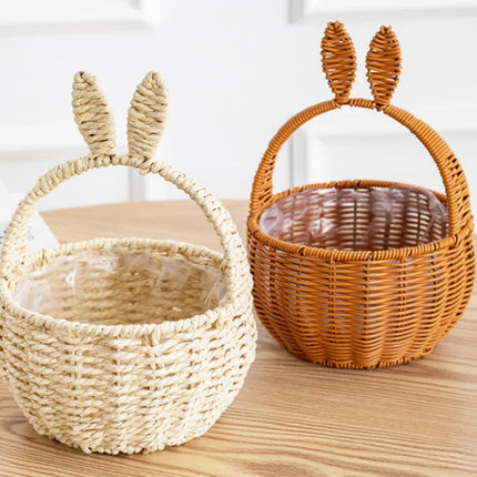 Bunny Gift Basket Decorative Easter Basket Rabbit Ear Basket Rattan-Style For Event Favors Nursery Room Easter Gift