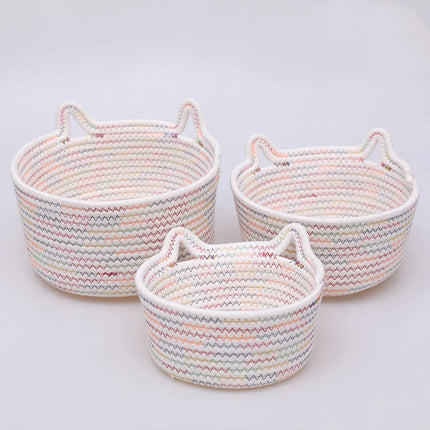 Cotton thread basket woven basket storage basket desktop storage home storage suppliesCat ears round storage basket