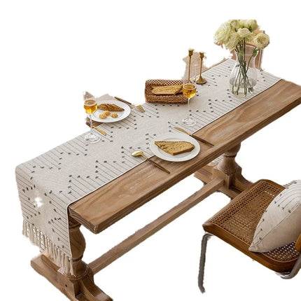 Natural Linen Table Runner with Tassels Dining Decor Wedding Birthday Christmas Decoration for Home tablecloth