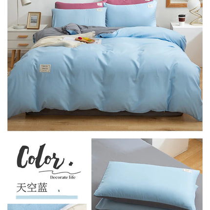 Home Textile Solid Color Duvet Cover Pillow Case Bed Sheet AB Side Quilt Cover Boy Kid Teen Girl Bedding Linens Set King Queen