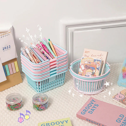 New Plastic Basket Organizer Portable Shopping Storage Box Desktop Sundries Toy Fruit Stationery Organizer Home Storage Baskets