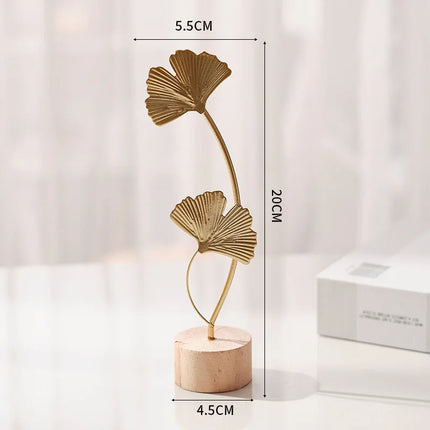 Golden Ginkgo Leaf Metal Figurine Handmade Desk