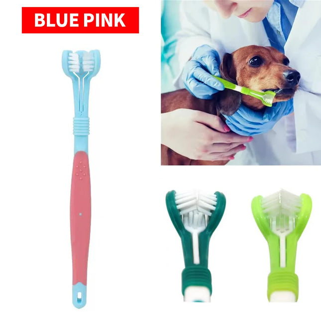Three sided pet toothbrush, dog plastic toothbrush to remove bad breath, Tatar cleaning for oral hygiene, pet dental care, cat c