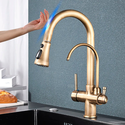 Smart Sensor Pure Water Kitchen Faucet 2 Models Spout Taps Deck Mount Daul Handle Filtered Cold Hot Water Mixer Washing Crane