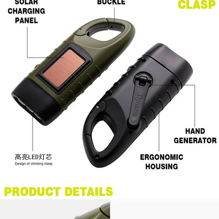Portable LED Flashlight Tent Light Hand Crank Dynamo Solar Power Torch for Outdoor Camping Hiking Long-range Emergency Lantern