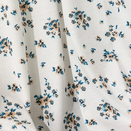 140x50/200cm Small Floral Print Ribbed Stretch Knit Fabric For Sewing Clothes，Bedding, Dress Handmade DIY Fabric TJ1593