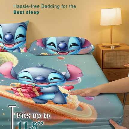 1 cartoon cute Stitch pattern digital printed frosted Fitted Sheet,bedroom printed bed cover,bedding(No pillowcase)