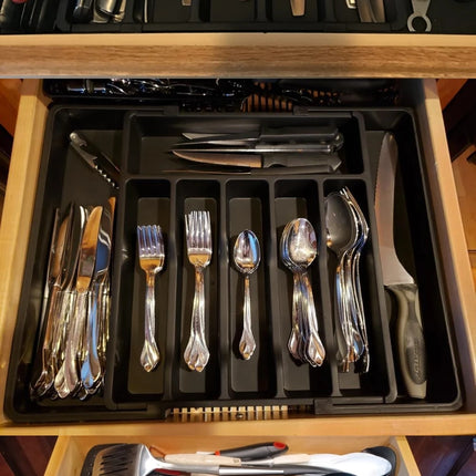 Silverware Drawer Organizer Expandable Utensil Tray for Kitchen Adjustable Flatware and Cutlery Holder Black Cutlery Organiser