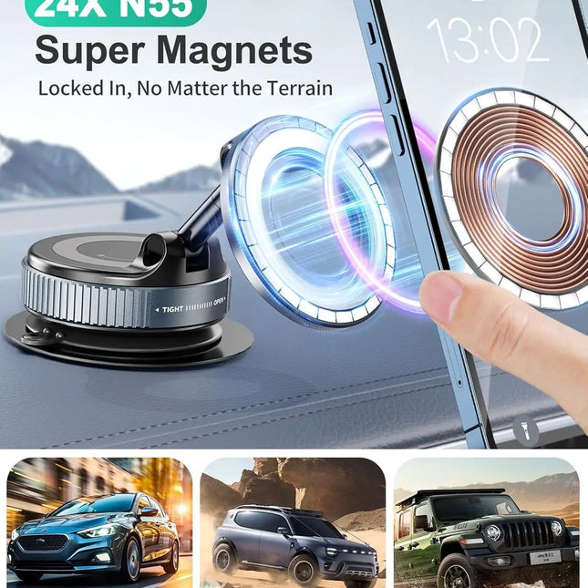 Vacuum Suction Magnetic Phone Holder for Magsafe 360° Adjustable Car Phone Mount & Retractable Vacuum Cell Phone Holders Phones