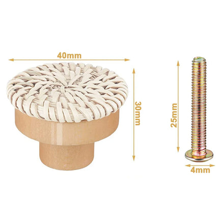 Rattan Wooden Drawer Knobs Round Handmade Cabinets Dresser Handles Wood Kitchen Cupboard Wardrobe Door Pulls for Furniture