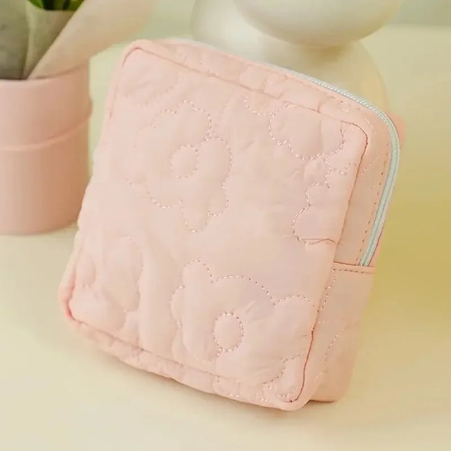 1psc Solid Color Embroidered Sanitary Napkin Storage Bag Travel Bag Suitable For Girls And Women Home Storage Dormitory Travel E