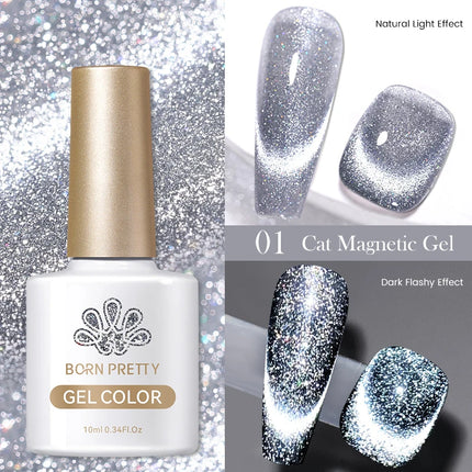 BORN PRETTY 10ml Rainbow Purple Water Light Cat Magnetic Gel Nail Polish Shining Sliver-light Holographics Semi Permanent UV Gel