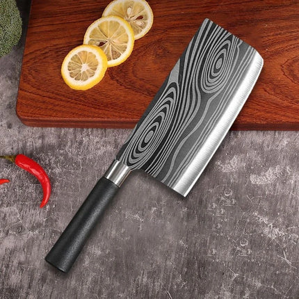 Laser Damascus Pattern Kitchen Knives Scissors Sharpening Rod Set