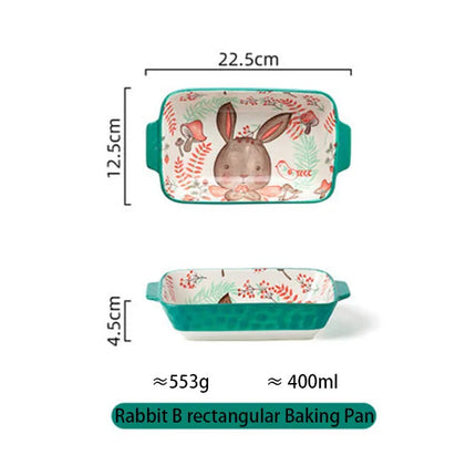 Ceramic Bakeware With Handle Forest Animals Baking Pan  Underglaze  Kitchen Tableware Salad Bowl Au Gratin Dishes