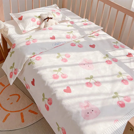 3Pcs Set Newborn Baby Bedding Sets Cotton Cartoon Printing Infant Toddlers Bed Sheet Pillowcase Duvet Cover Case Blanket Kids