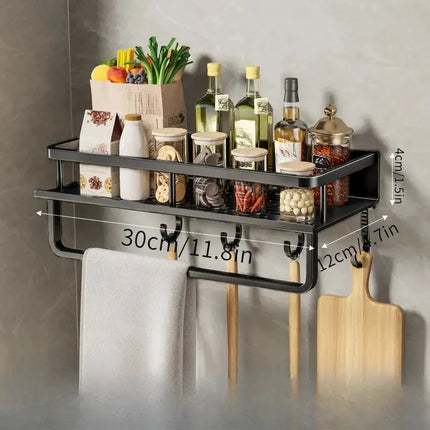 Kitchen Shelf Spice Storage Rack Wall-mounted Kitchen Spatula Spoon Hook Towel Bar Suitable Kitchen And Bathroom Item Storage