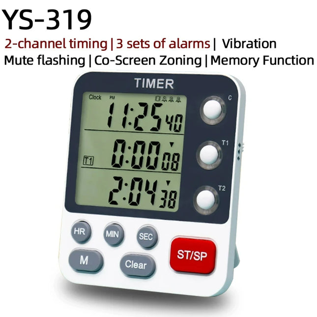 Digital Kitchen Timer 3 Channels Count UP/Down Timer 3 Levels Volume Alarm Clock  LCD Display Mute Flashing Timer for Studying