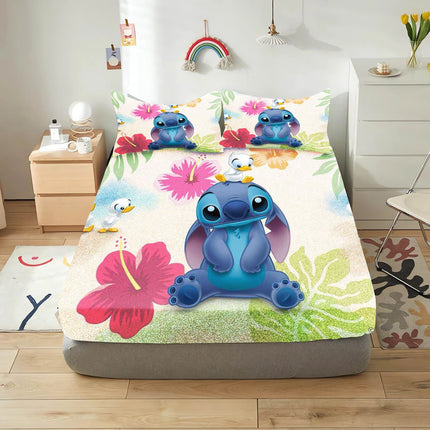 Stitch Fitted Sheet Bedding Set Bedding Sets  Comfortable Soft 3-Piece Set With Pillowcase