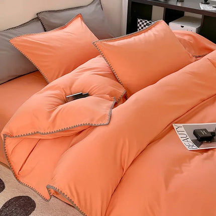 Ins Style Double Striped Bed 3-4 Pces Solid Washed Cotton Bedding with Sheets Pillowcases Skin Friendly Breathable Duvet Cover