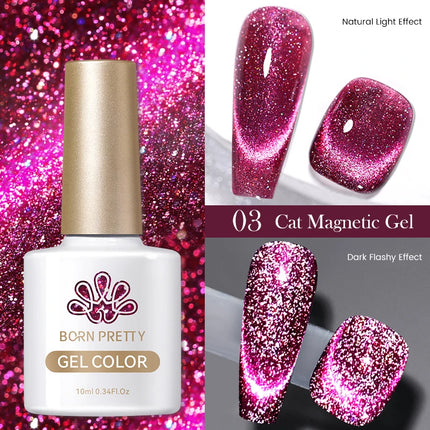 BORN PRETTY 10ml Rainbow Purple Water Light Cat Magnetic Gel Nail Polish Shining Sliver-light Holographics Semi Permanent UV Gel