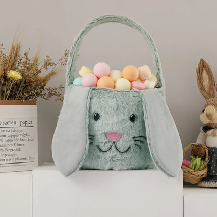 Plush Easter Basket For Kids Soft Fluffy Candy Gift Bag For Boys Girls Cute Easter Bucket Egg Hunt Bunny Bag With Ears Party