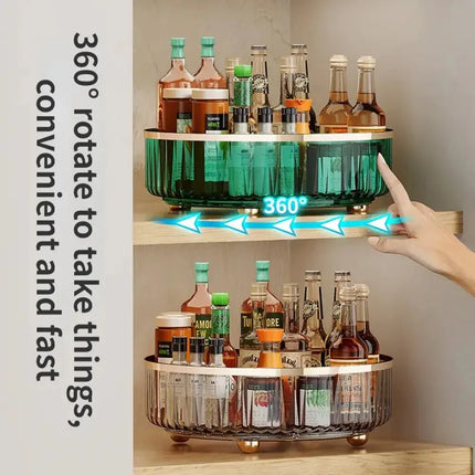 Rotating Tray Spice Rack Pantry Cabinet Turntable With Base Storage Bin Kitchen Organizer For Seasoning Cosmetic Storage Box