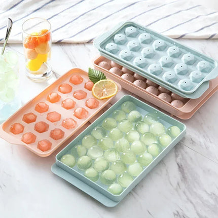 Round Ice Cube Tray with Lid Plastic Diamond Style 3D Ice Mold Refrigerator Spherical DIY Moulds Ice Ball Maker Kitchen Tools